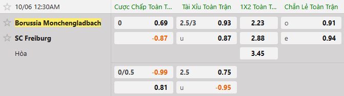 Soi kèo tài xỉu cả trận Monchengladbach vs Freiburg