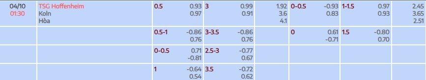 Soi kèo tài xỉu cả trận Hoffenheim vs Koln