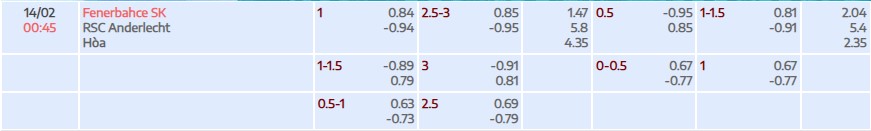 Soi kèo tài xỉu cả trận Fenerbahce vs Anderlecht