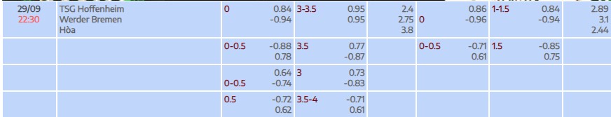 Soi kèo tài xỉu cả trận Hoffenheim vs Werder Bremen